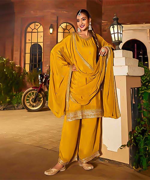 Yellow Chinon  Party Wear Kurti in delhi