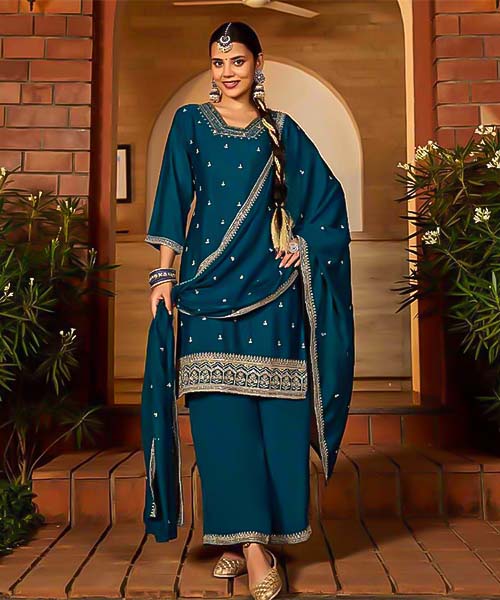 Blue Chinon  Party Wear Kurti in delhi