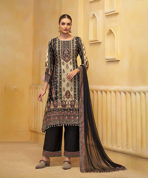 Black  Blended Viscose Designer Salwar Kameez