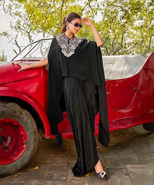 Black Natural Crepe Designer Kurti