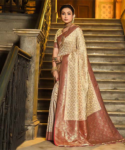 White  Banarasi Silk Casual Wear Saree in spain