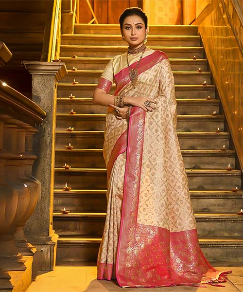 White  Banarasi Silk Casual Wear Saree in spain