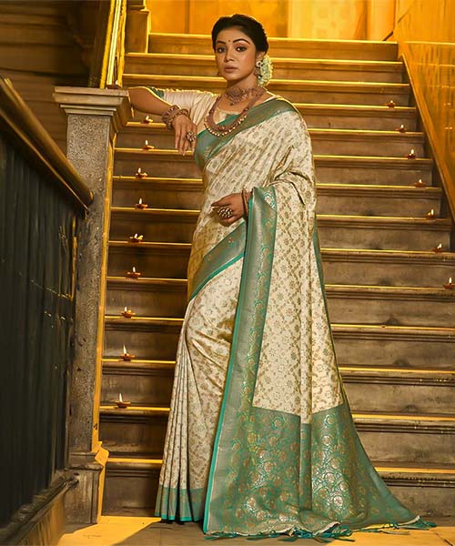 White  Banarasi Silk Casual Wear Saree in spain