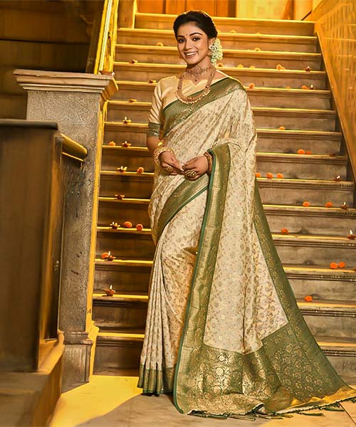 White  Banarasi Silk Casual Wear Saree in spain