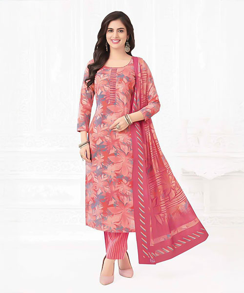 Pink  Cotton Printed Salwar Kameez