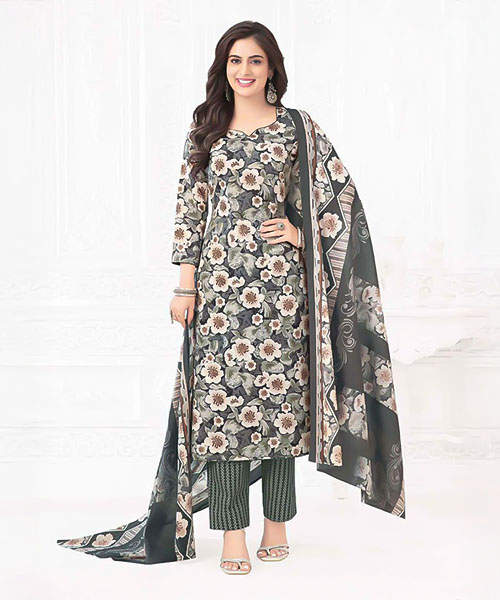 Grey Cotton Printed Salwar Kameez