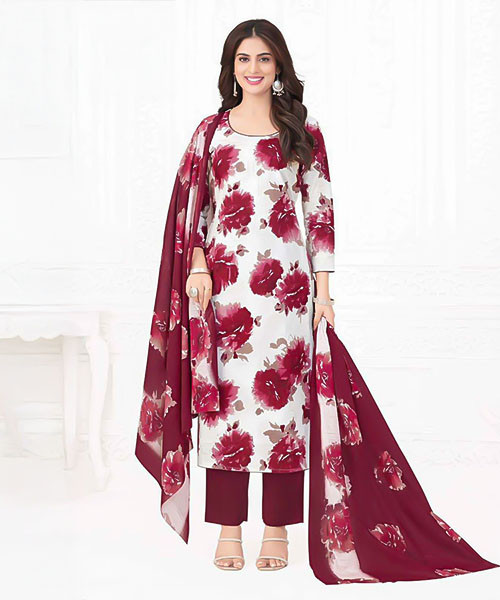 White  Cotton Printed Salwar Kameez
