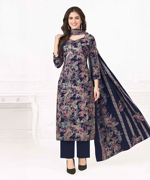 Blue Cotton Printed Salwar Kameez