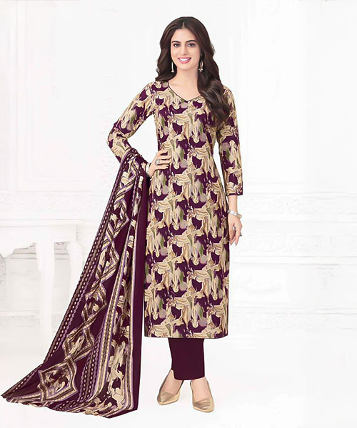 Brown Cotton Printed Salwar Kameez