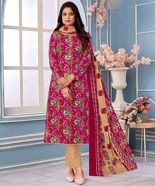 Red Pure Cotton Printed Salwar Kameez in mumbai