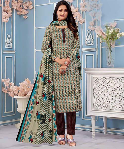 White Pure Cotton Printed Salwar Kameez in mumbai