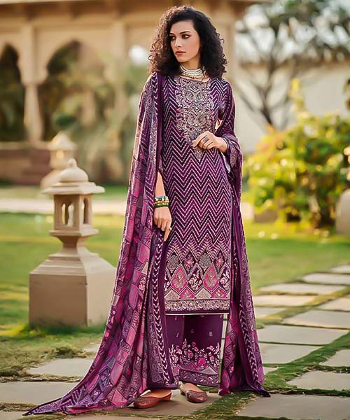 Violet Viscose Rayon Printed Salwar Kameez in mumbai