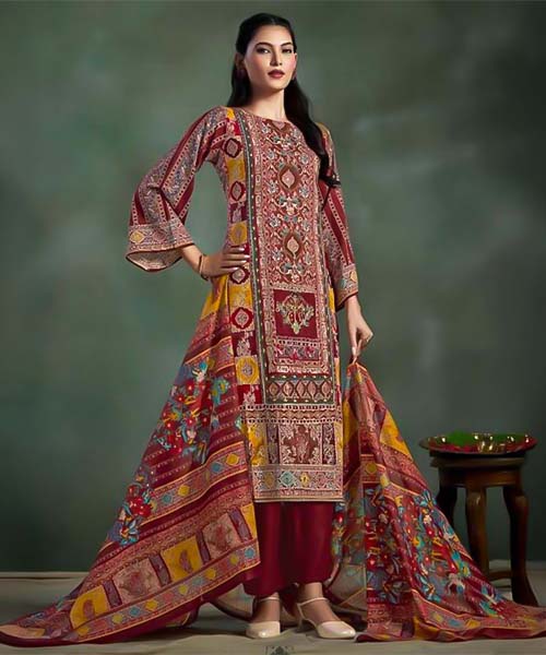 Red  Mix Cotton Printed Salwar Kameez in czech republic