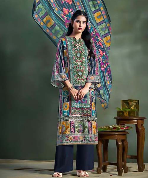 Blue Mix Cotton Printed Salwar Kameez in czech republic