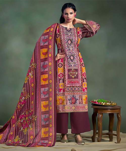 Brown Mix Cotton Printed Salwar Kameez in czech republic