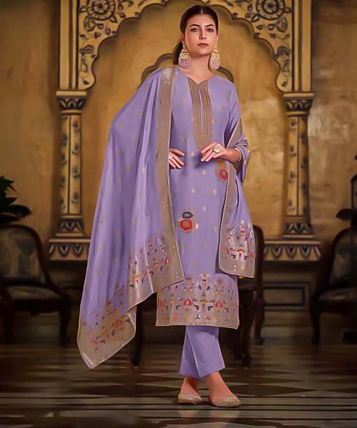 Purple Viscose Muslin Jacquard Casual Wear Salwar Kameez in delhi