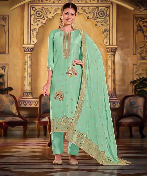 Green Viscose Muslin Jacquard Casual Wear Salwar Kameez in delhi