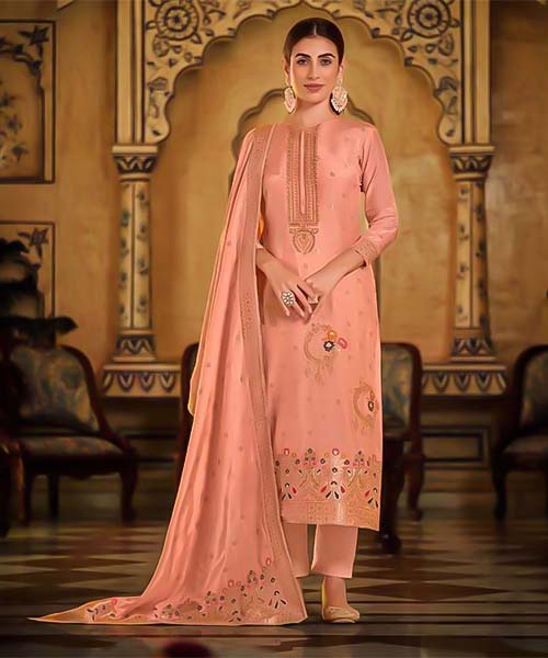 Salmon Viscose Muslin Jacquard Casual Wear Salwar Kameez in delhi