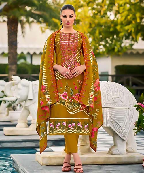 Yellow Cotton Casual Wear Salwar Kameez in oxford