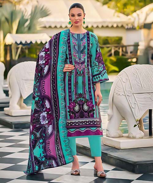 Cyan Cotton Casual Wear Salwar Kameez in oxford