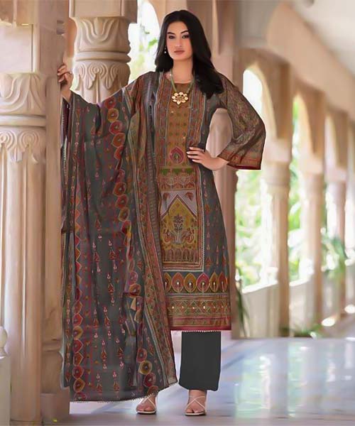 Grey  Modal Viscose Muslin Printed Salwar Kameez in northampton