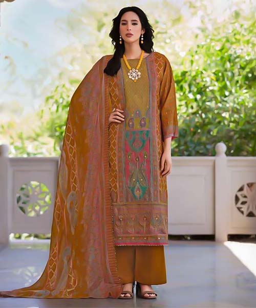 Yellow  Modal Viscose Muslin Printed Salwar Kameez in northampton