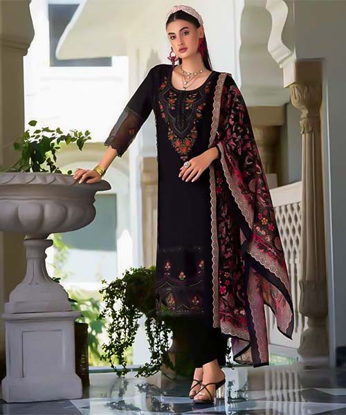 Black Cotton Lawn Casual Wear Salwar Kameez in australia