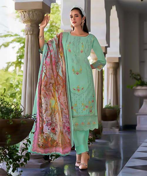 Cyan Cotton Lawn Casual Wear Salwar Kameez in australia