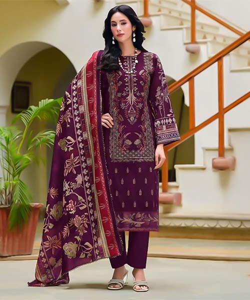 Violet Cotton Casual Wear Salwar Kameez