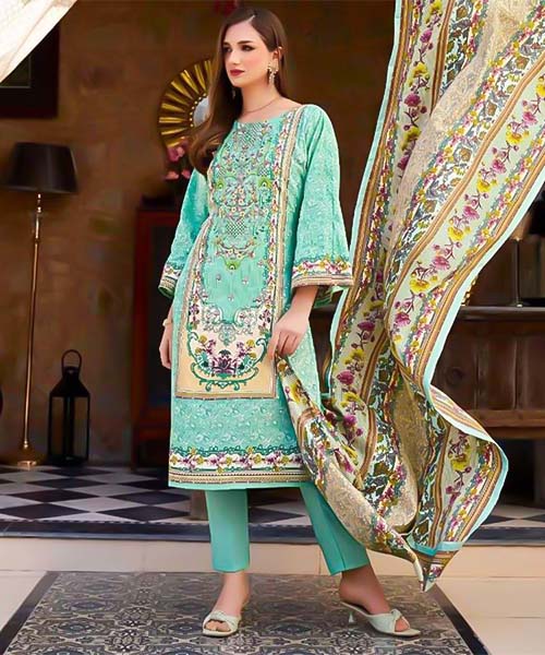 Cyan Cotton Casual Wear Salwar Kameez