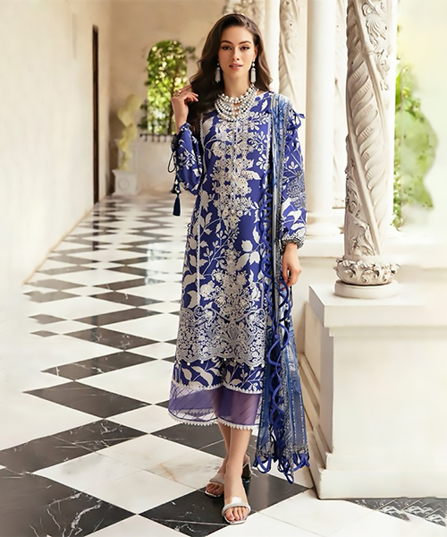 Blue Lawn cotton Printed Gown