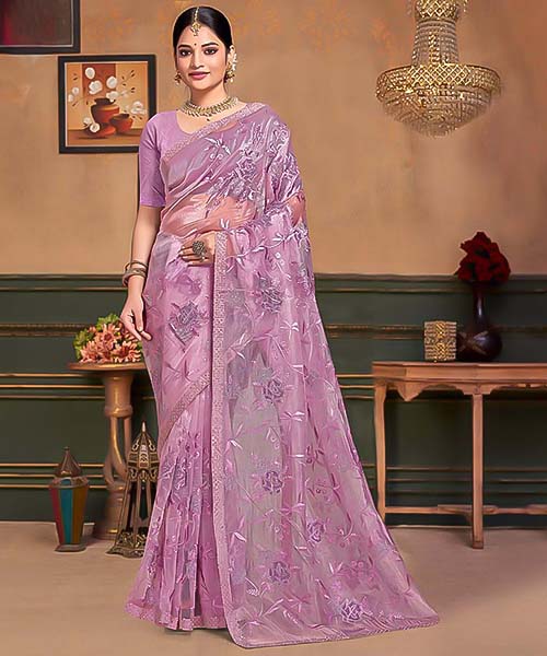 Purple  Resham  Designer Saree