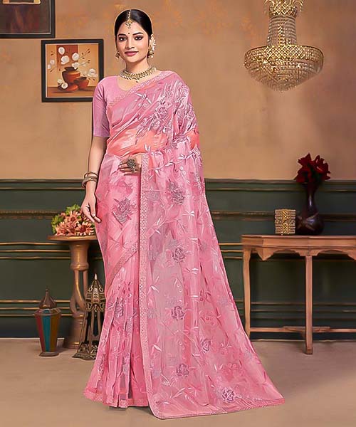 Pink Resham  Designer Saree