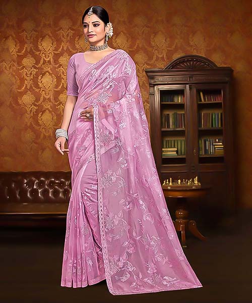 Light Purple Resham  Designer Saree