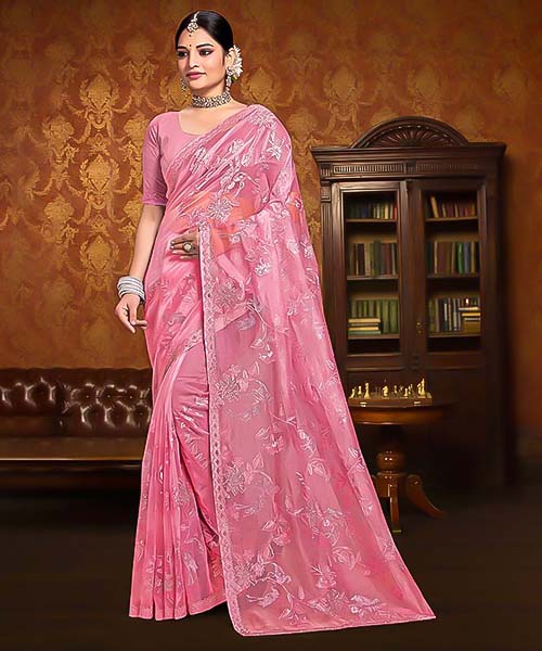 Pink Resham  Designer Saree