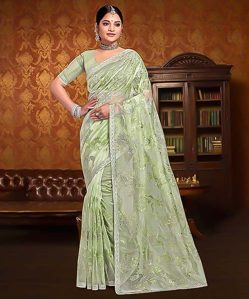 Green Resham  Designer Saree