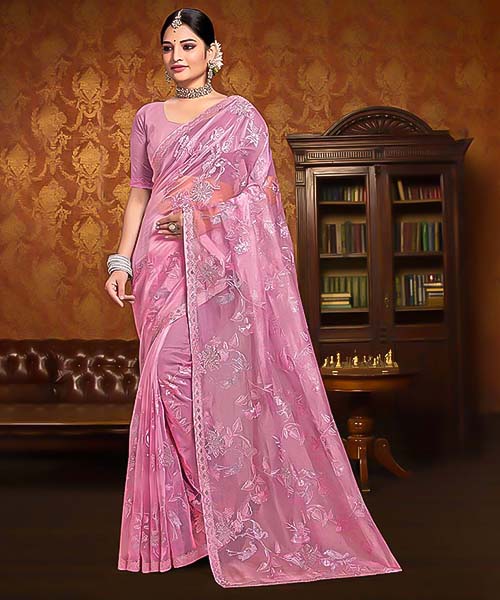 Pink  Resham  Designer Saree