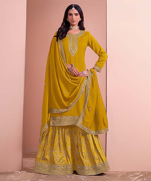 Yellow Silk Party Wear Salwar Kameez