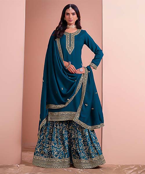 Blue Silk Party Wear Salwar Kameez