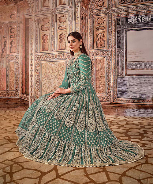 Green Net Designer Salwaar Kameez