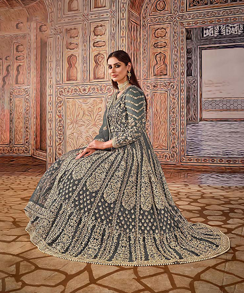 Grey Net Designer Salwaar Kameez