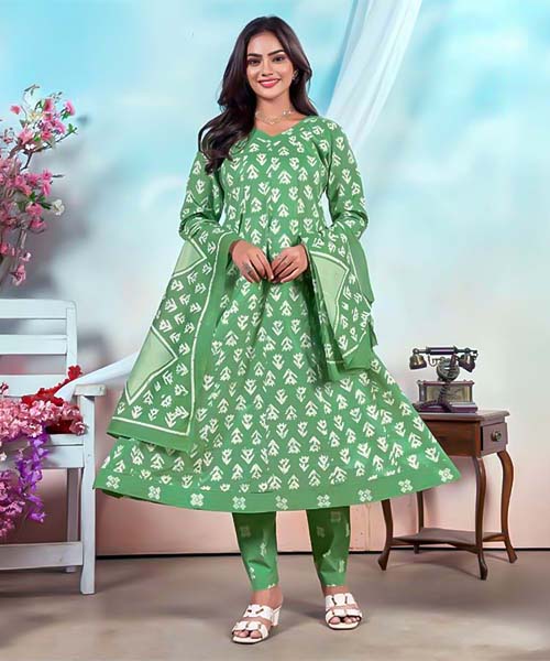 Green  Cotton Casual Wear Salwar Kameez