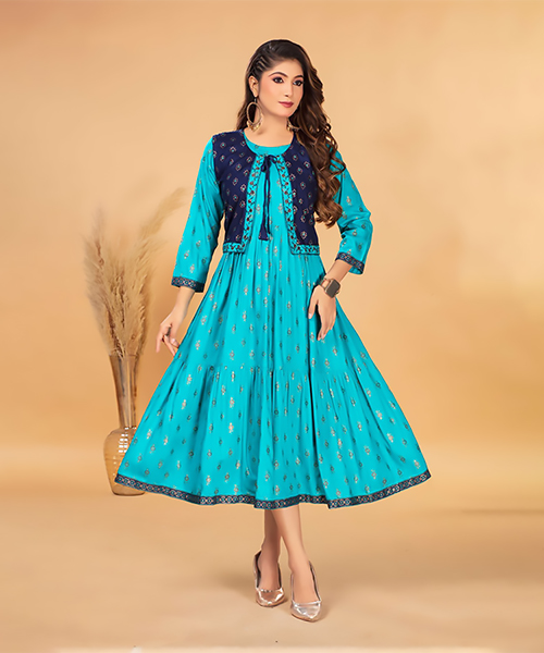 Sky blue Rayon Casual Kurtis