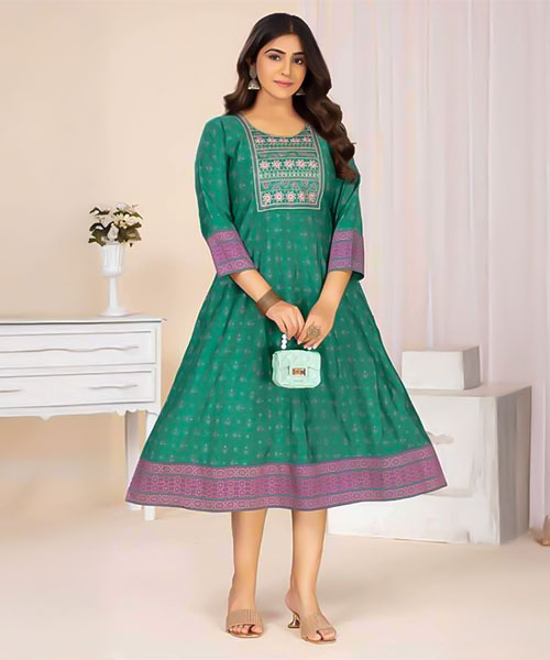 Green  Chanderi Casual Wear Kurti in ipswich
