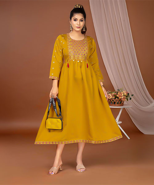 Yellow  Roman Silk  Casual Wear Kurti in ipswich
