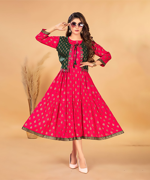 Red Rayon Casual Kurtis