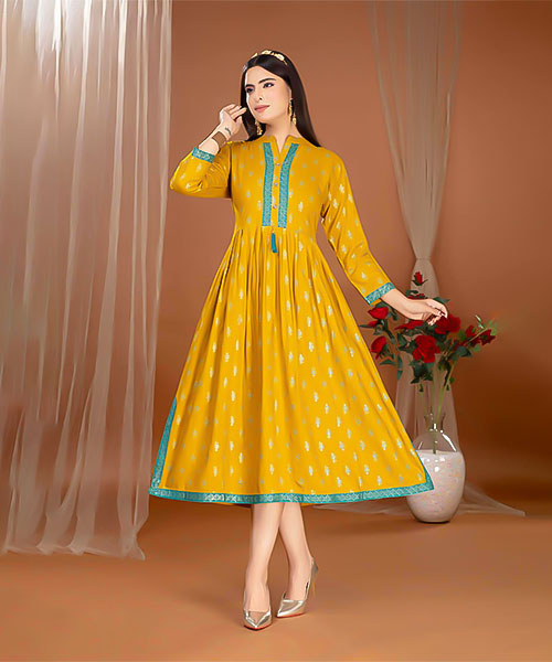 Yellow Rayon Casual Wear Kurti in delhi