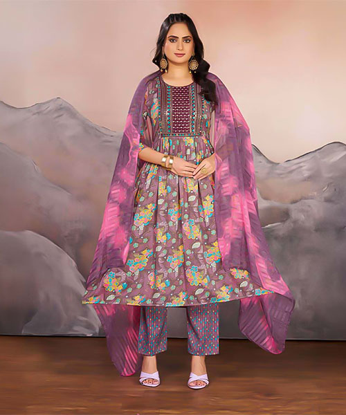 Purple  Rayon Casual Wear Salwar Kameez
