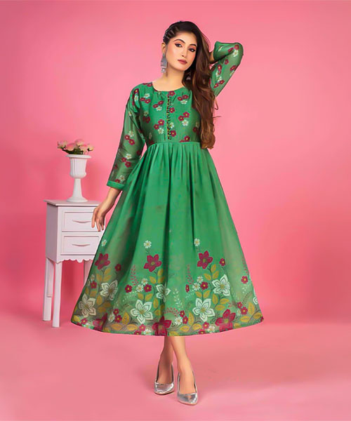 Green  Zarna Silk Casual Wear Kurti in glasgow