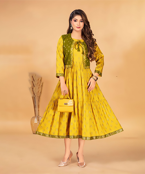 Yellow Rayon Casual Kurtis